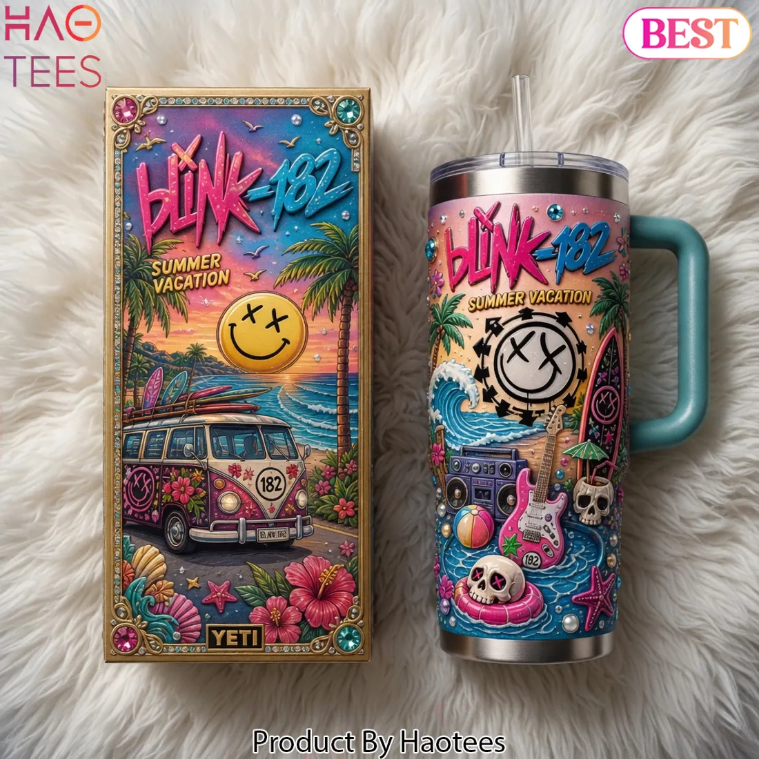 Blink-182 Summer Vacation 40oz Insulated Tumbler With Handle Blink-182 Summer Vacation 40oz Insulated Tumbler With Handle