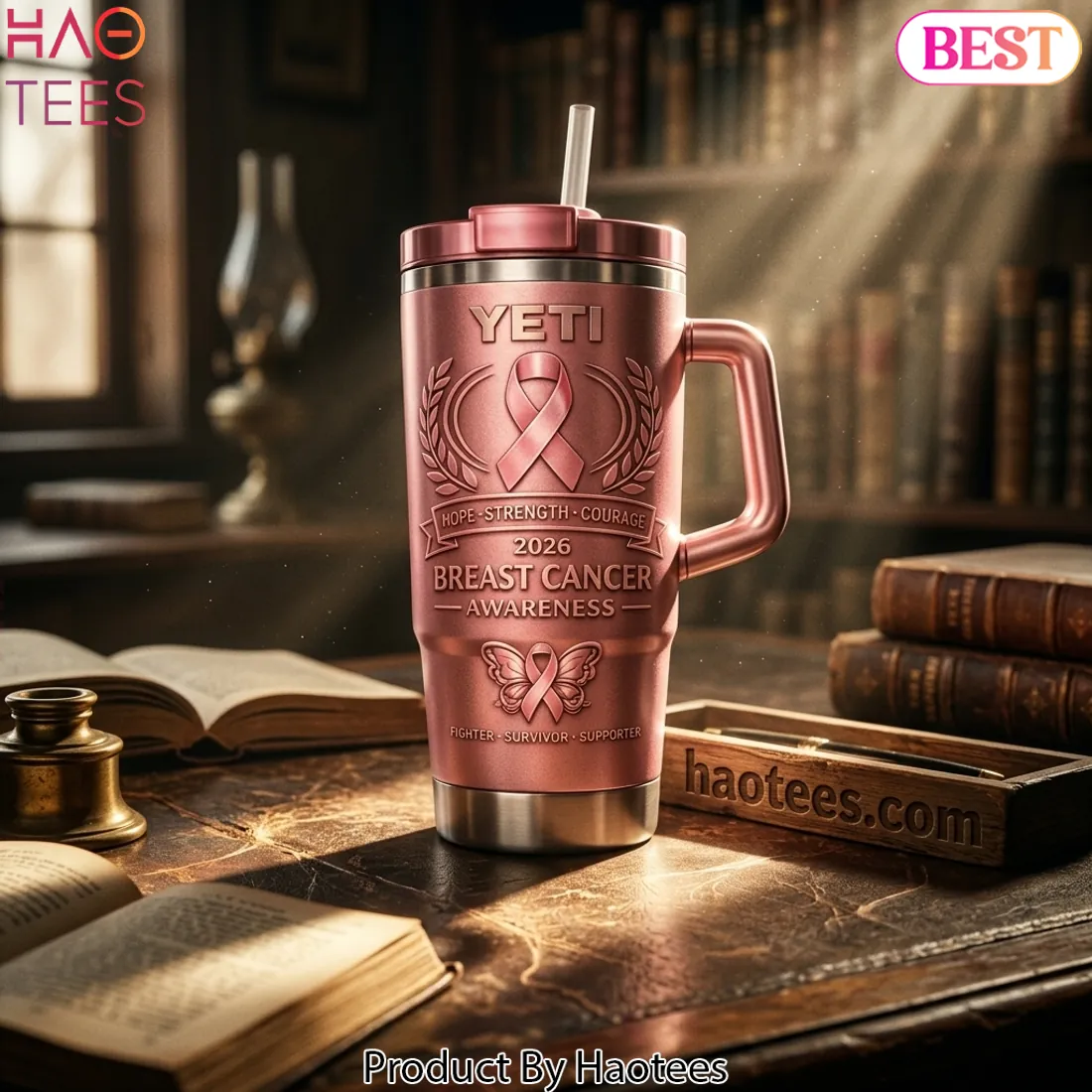 Breast Cancer Awareness 2026 Hope Strength Courage Handle Tumbler