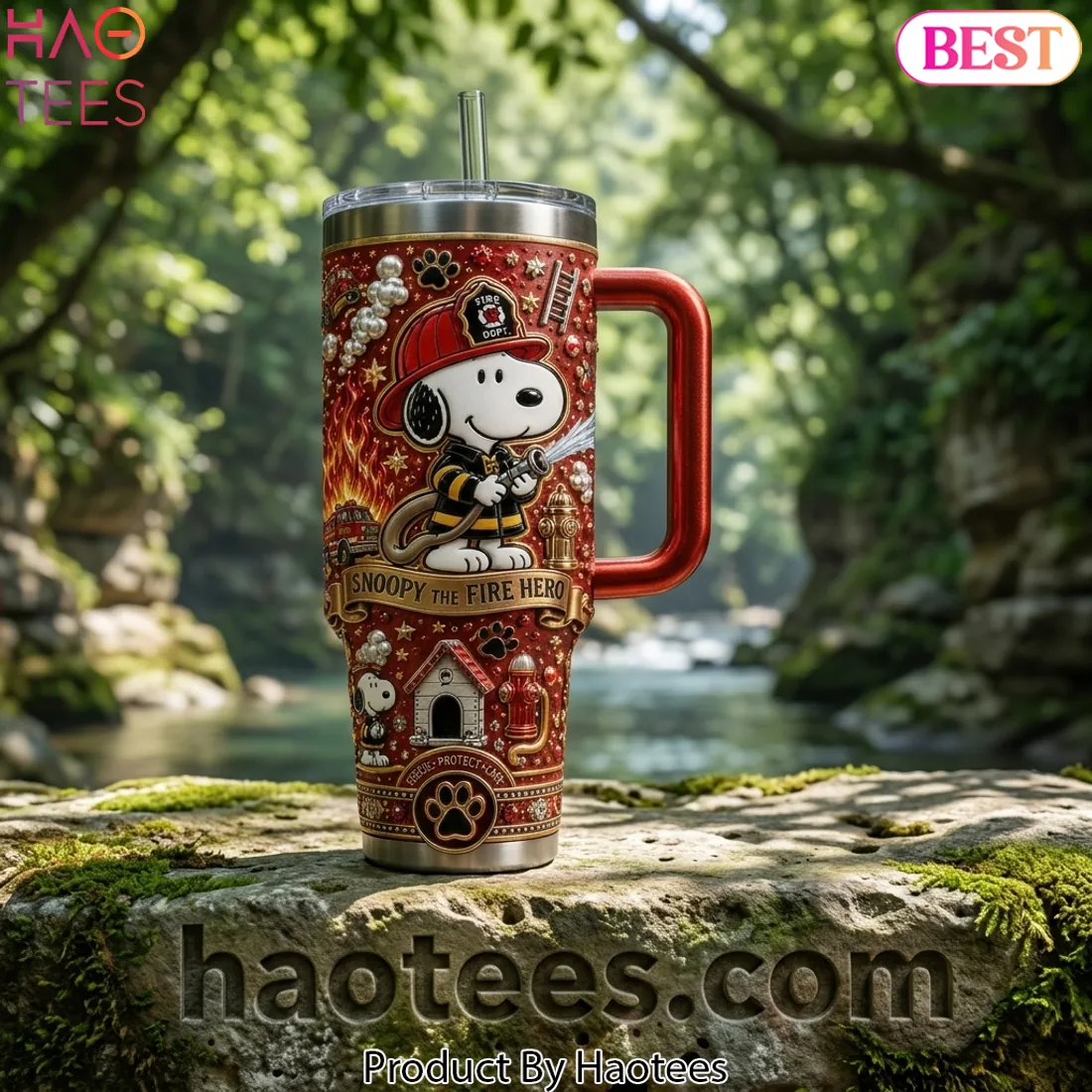 Built By Fire Snoopy Fire Dept. Premium 40oz Tumbler With Handle
