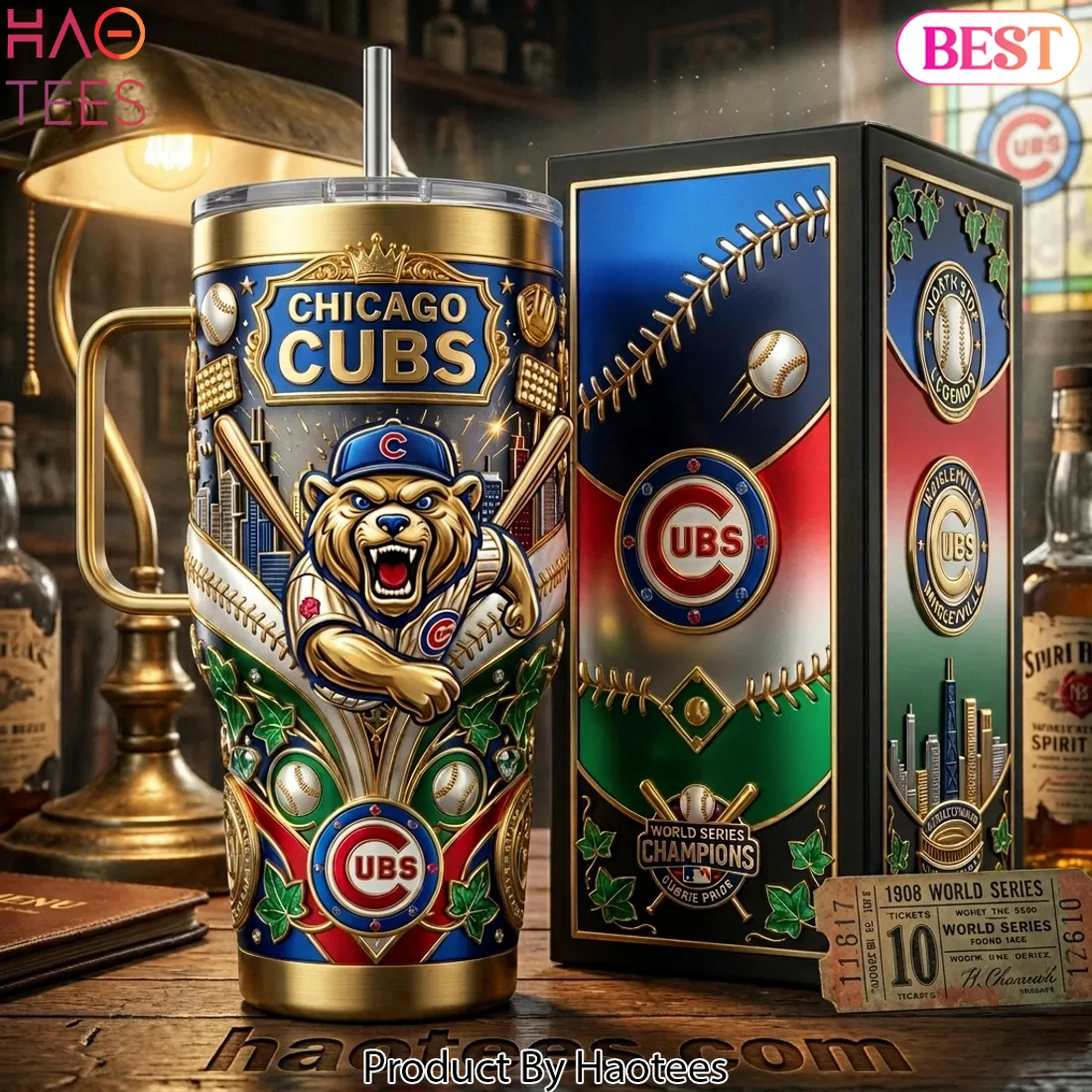 Chicago Cubs World Series Champions Premium 3D Gold 40oz Tumbler