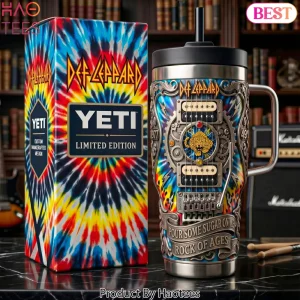 Def Leppard Pour Some Sugar On Me Rock of Ages Tie Dye Handle Tumbler