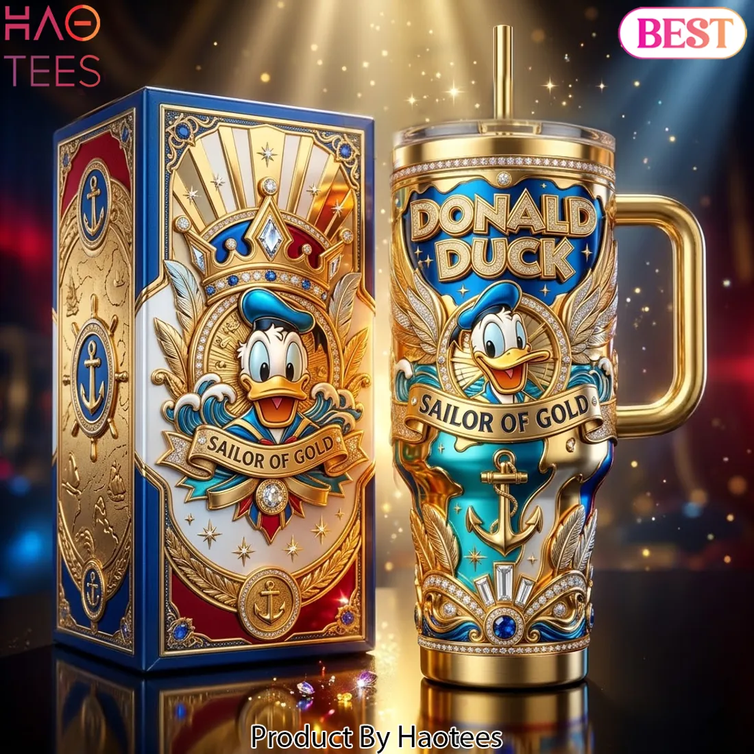 Donald Duck Sailor of Gold Luxury 40oz Tumbler with Handle Donald Duck Sailor of Gold Luxury 40oz Tumbler with Handle