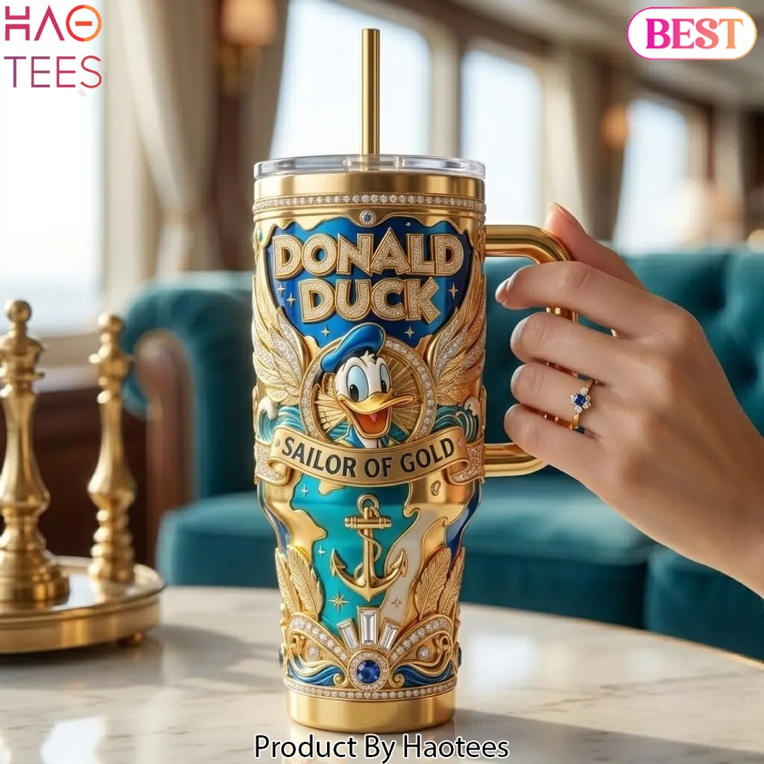 Donald Duck Sailor of Gold Luxury 40oz Tumbler with Handle Donald Duck Sailor of Gold Luxury 40oz Tumbler with Handle