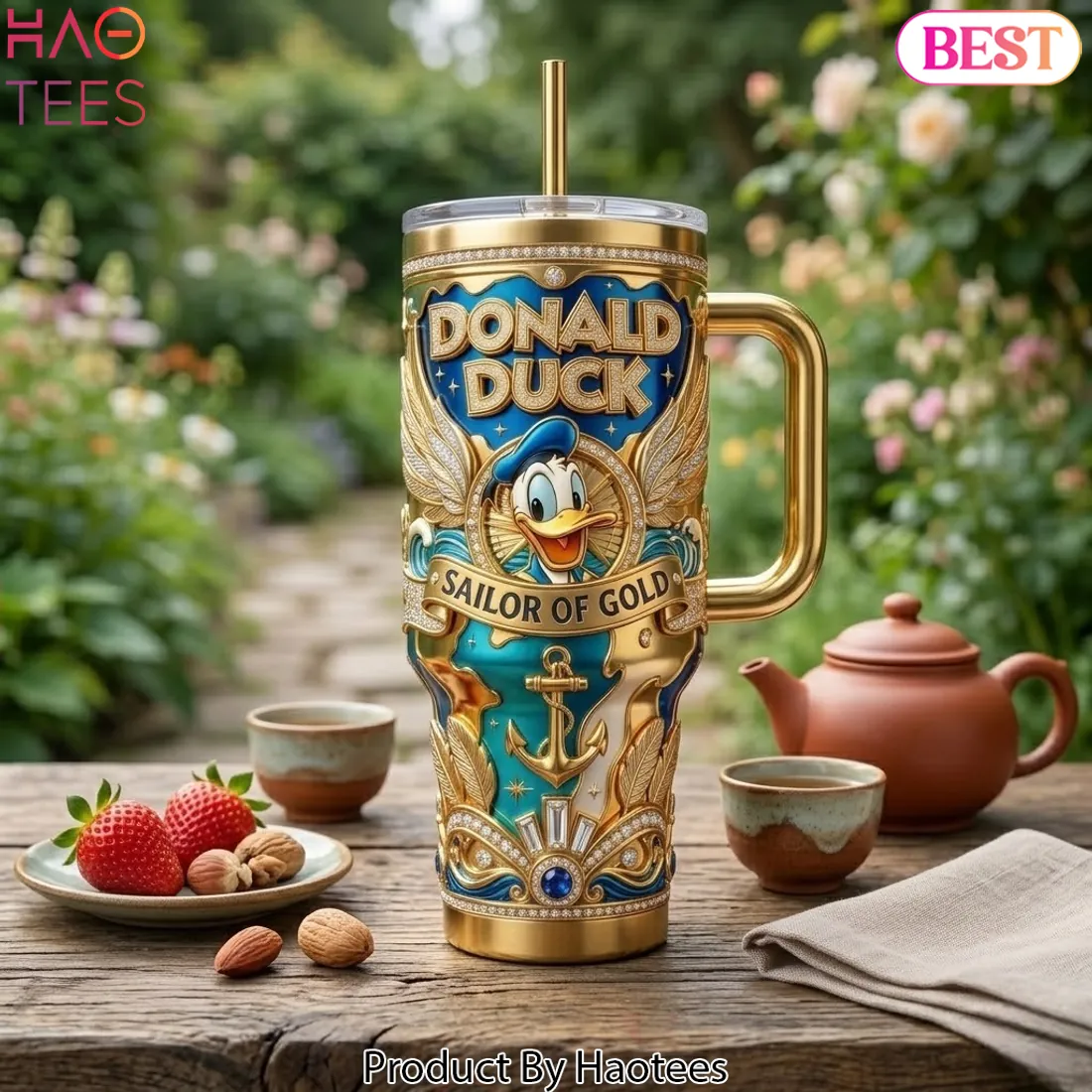 Donald Duck Sailor of Gold Luxury 40oz Tumbler with Handle Donald Duck Sailor of Gold Luxury 40oz Tumbler with Handle