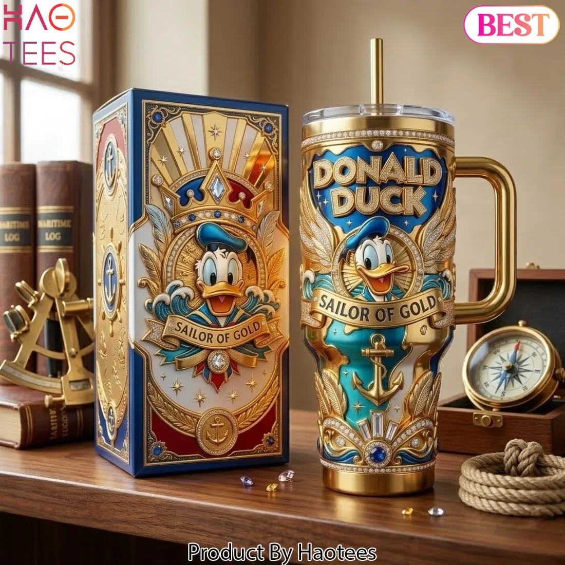 Donald Duck Sailor of Gold Luxury 40oz Tumbler with Handle Donald Duck Sailor of Gold Luxury 40oz Tumbler with Handle