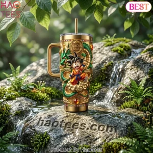 Dragon Ball Z Goku KAMEHAMEHA 3D Embossed Gold 40oz Tumbler With Handle