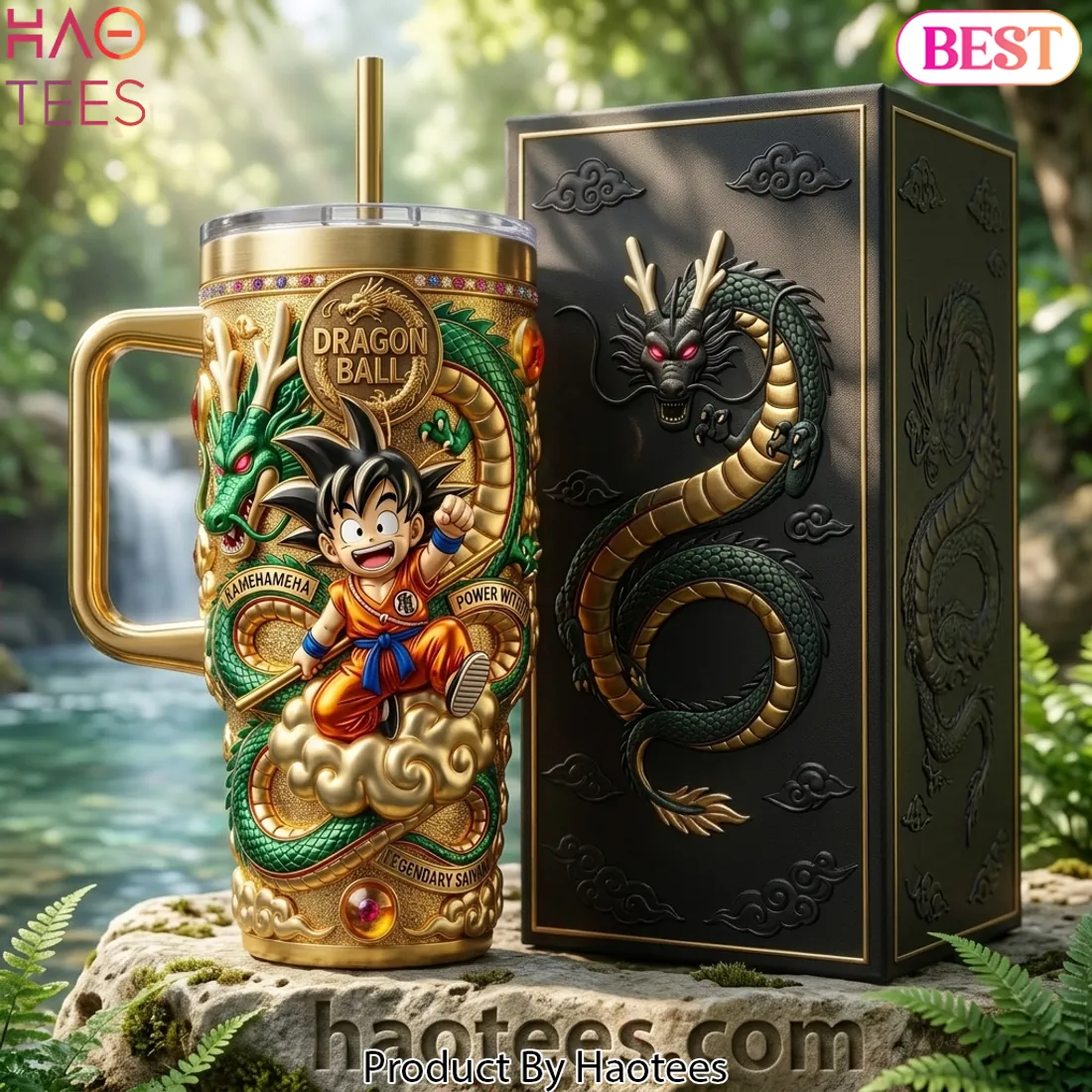 Dragon Ball Z Goku KAMEHAMEHA 3D Embossed Gold 40oz Tumbler With Handle
