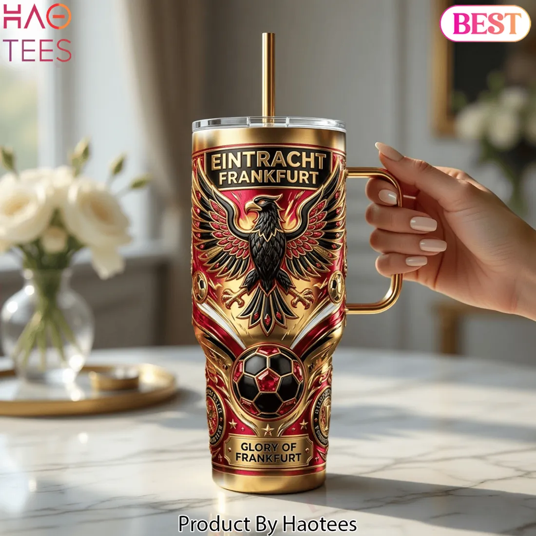 Eintracht Frankfurt Glory 3D Embossed Eagle Tumbler with Handle Eintracht Frankfurt Glory 3D Embossed Eagle Tumbler with Handle