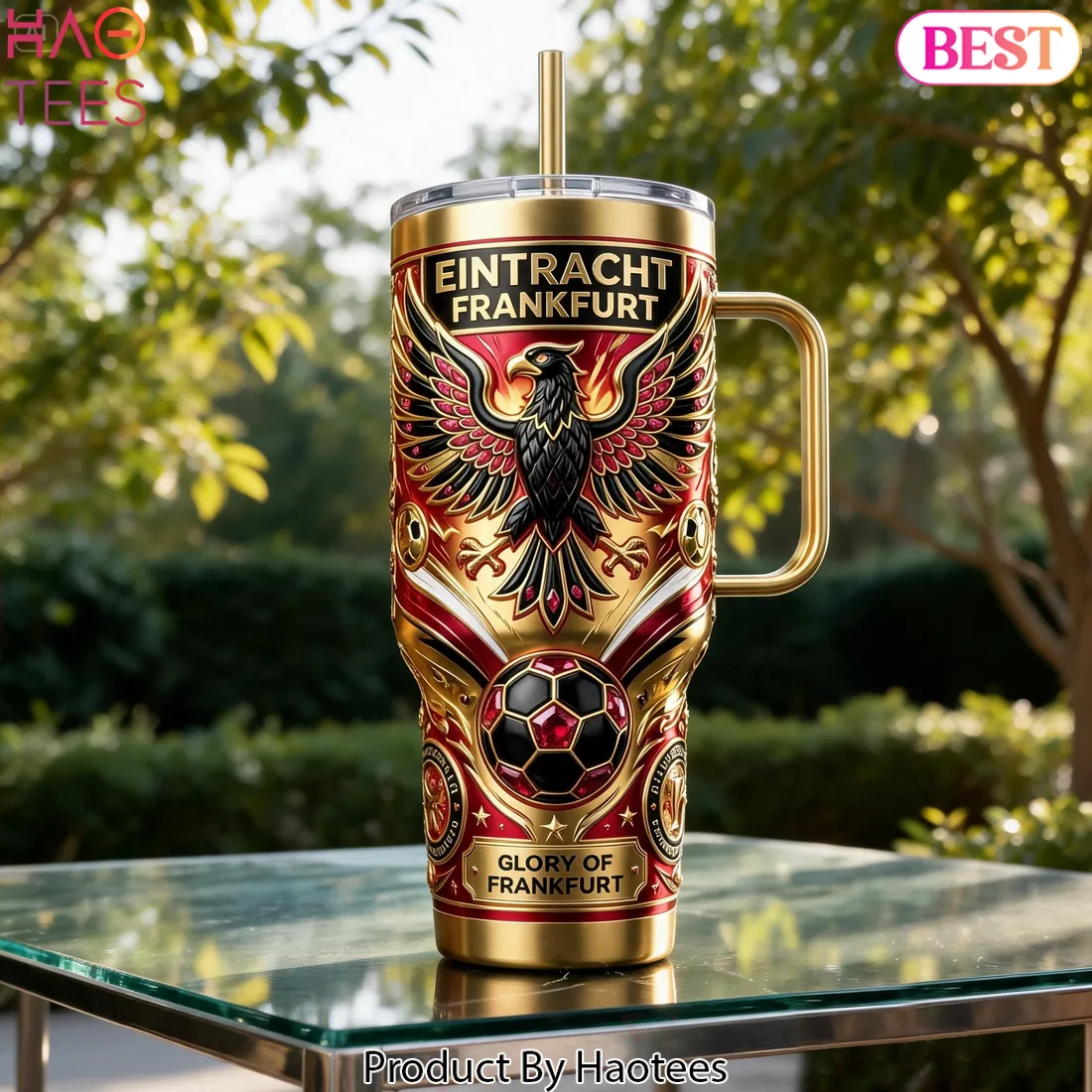 Eintracht Frankfurt Glory 3D Embossed Eagle Tumbler with Handle Eintracht Frankfurt Glory 3D Embossed Eagle Tumbler with Handle