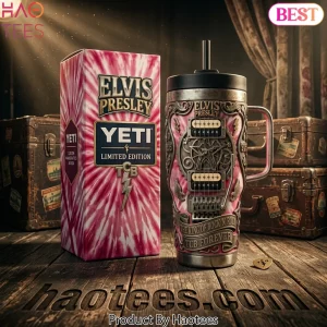 Elvis Presley The King of Rock N Roll TCB Forever Pink Tie Dye 3D Guitar Handle Tumbler