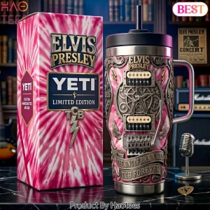 Elvis Presley The King of Rock N Roll TCB Forever Pink Tie Dye 3D Guitar Handle Tumbler