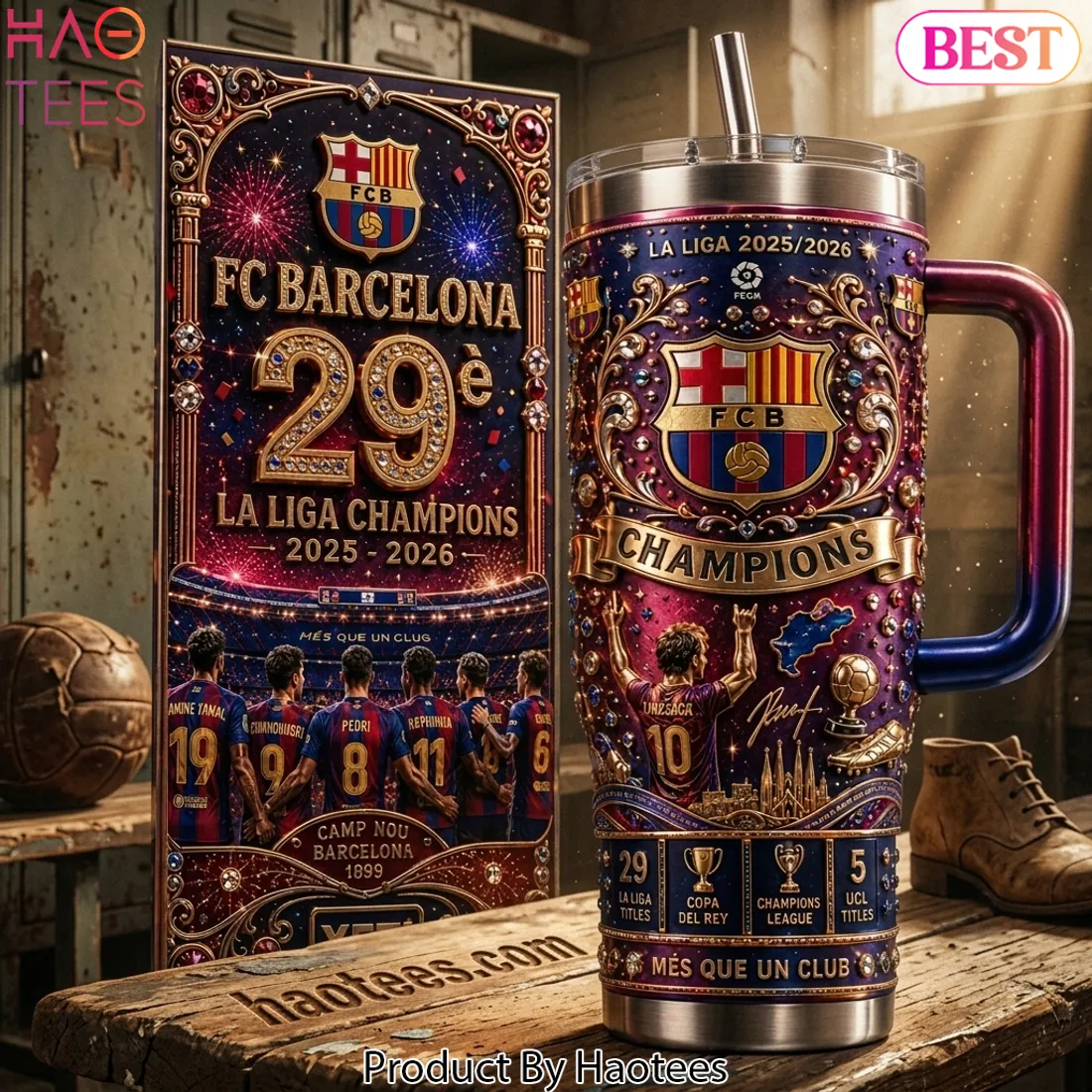 FC Barcelona 29th La Liga Champions 2025-2026 Premium 40oz Tumbler with Handle FC Barcelona 29th La Liga Champions 2025-2026 Premium 40oz Tumbler with Handle