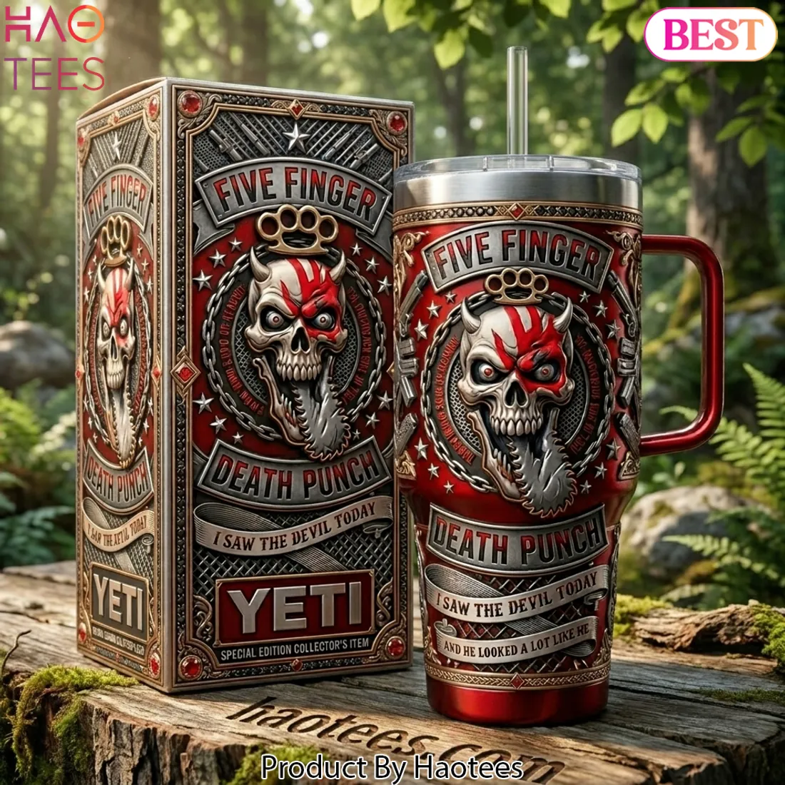 Five Finger Death Punch Skull 40oz Insulated Tumbler With Handle