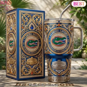 Florida Gators Southeastern Conference Football Luxury 3D Gold Filigree Yeti Tumbler