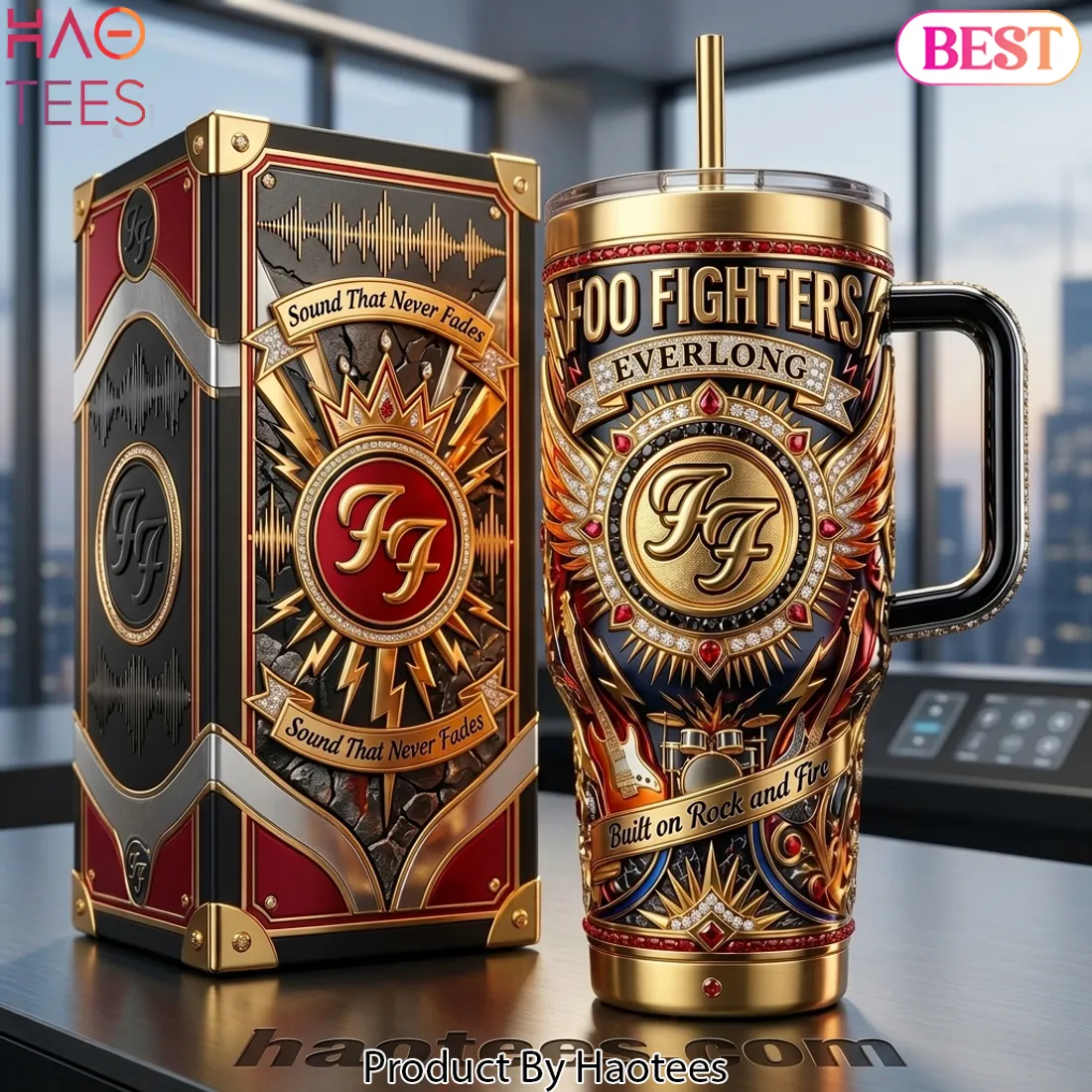 Foo Fighters Everlong Luxury Gold 40oz Tumbler With Handle