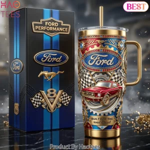 Ford Performance Mustang Classic Car Premium 3D Gold Luxury 40oz Tumbler With Handle