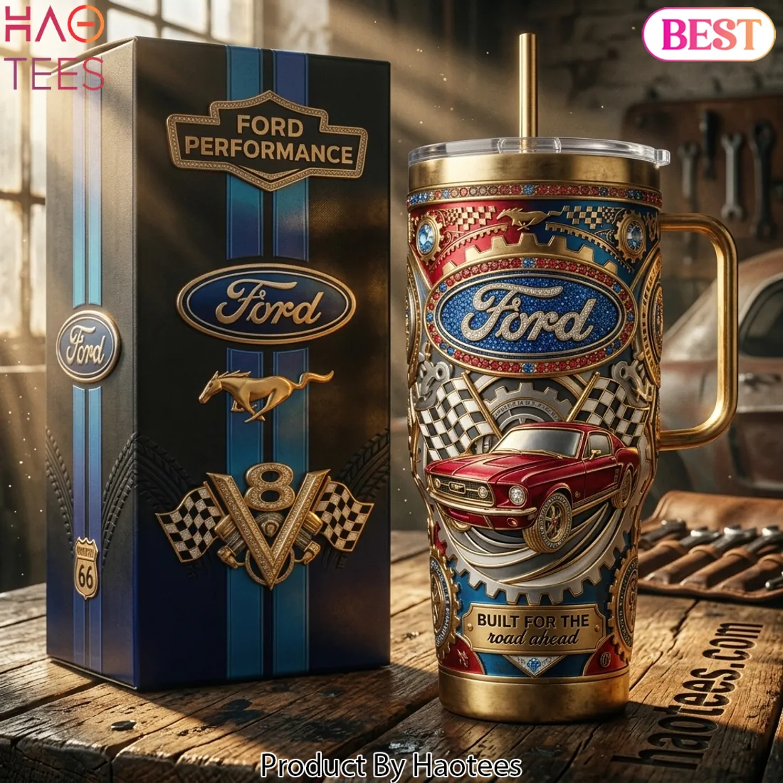 Ford Performance Mustang Classic Car Premium 3D Gold Luxury 40oz Tumbler With Handle