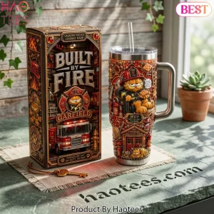 Garfield Firefighter 3D Built By Fire Premium 40oz Tumbler With Handle