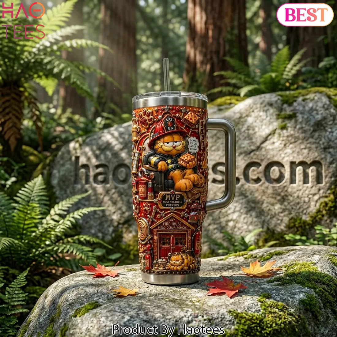 Garfield Firefighter 3D Built By Fire Premium 40oz Tumbler With Handle