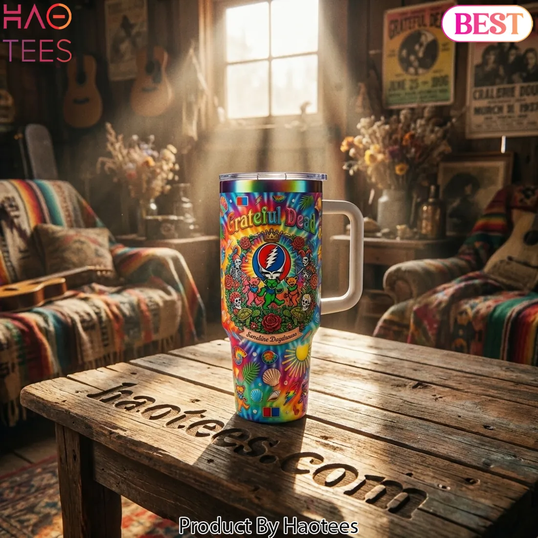 Grateful Dead Steal Your Face Psychedelic 40oz Tumbler With Handle