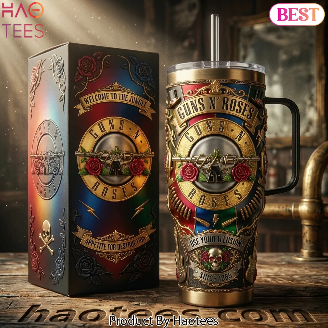 Guns N' Roses Appetite For Destruction 3D Embossed 40oz Tumbler With Handle