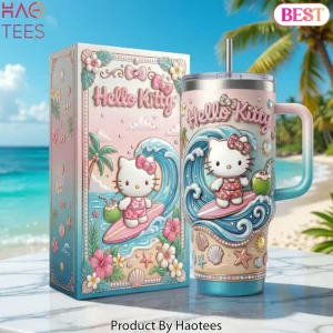 Hello Kitty Beach Surfing 3D Design 40oz Tumbler with Handle