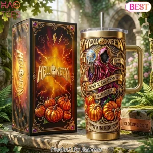 Helloween Keeper of the Seven Keys 3D Golden Tumbler with Handle