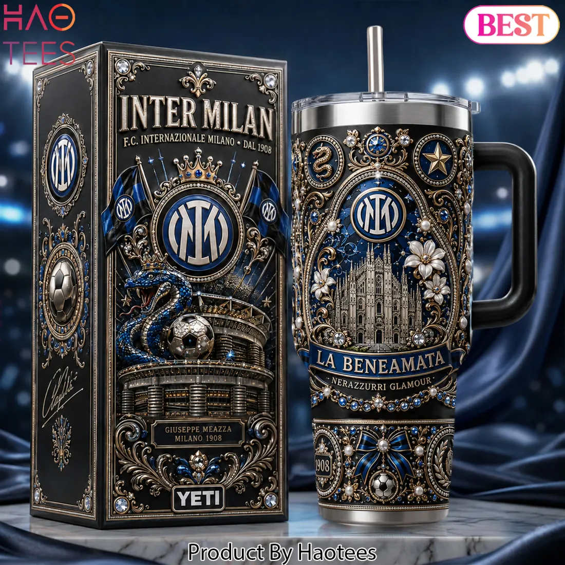 Inter Milan Luxury Giuseppe Meazza 1908 40oz Tumbler With Handle Inter Milan Luxury Giuseppe Meazza 1908 40oz Tumbler With Handle