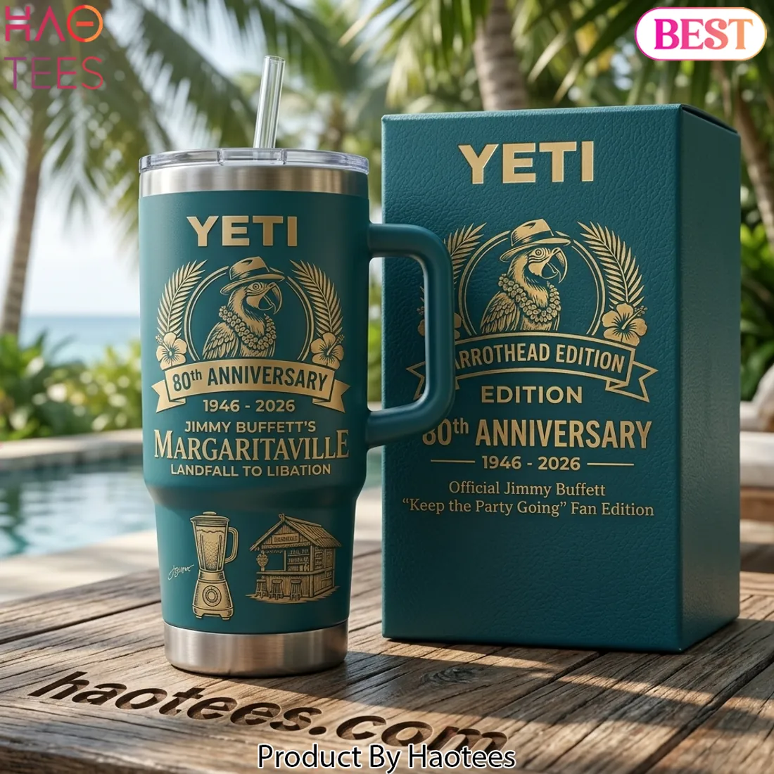 Jimmy Buffett Margaritaville 80th Anniversary Parrothead YETI Handled Tumbler
