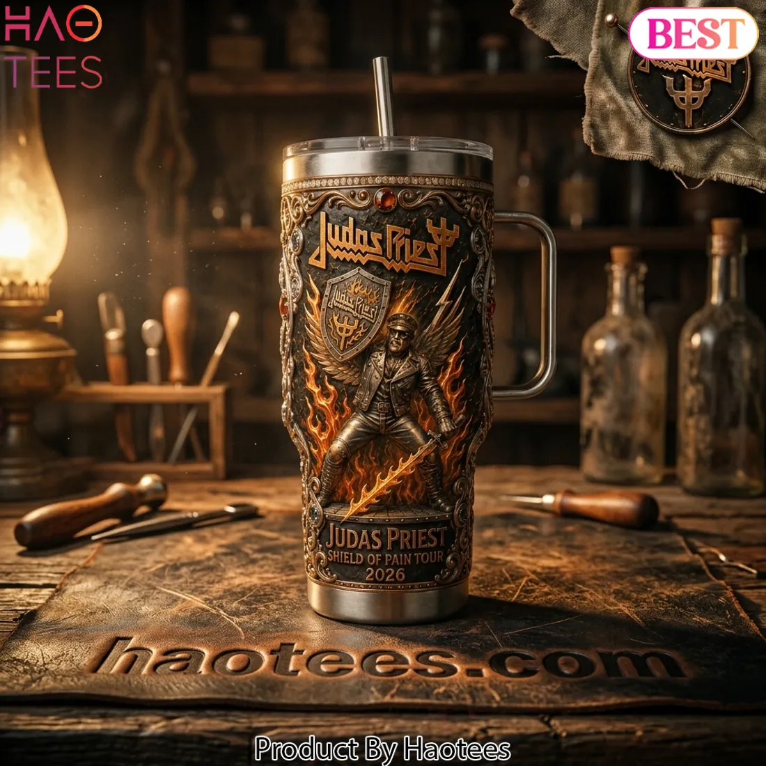 Judas Priest Shield of Pain Tour 2026 3D Embossed Heavy Metal Tumbler