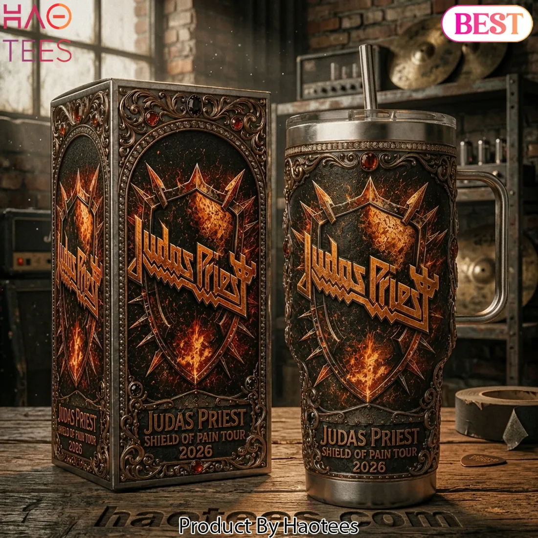 Judas Priest Shield of Pain Tour 2026 Ornate Heavy Metal 40oz Tumbler