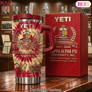 Kappa Alpha Psi 115th Anniversary Crimson Cream Tie Dye Handle Tumbler