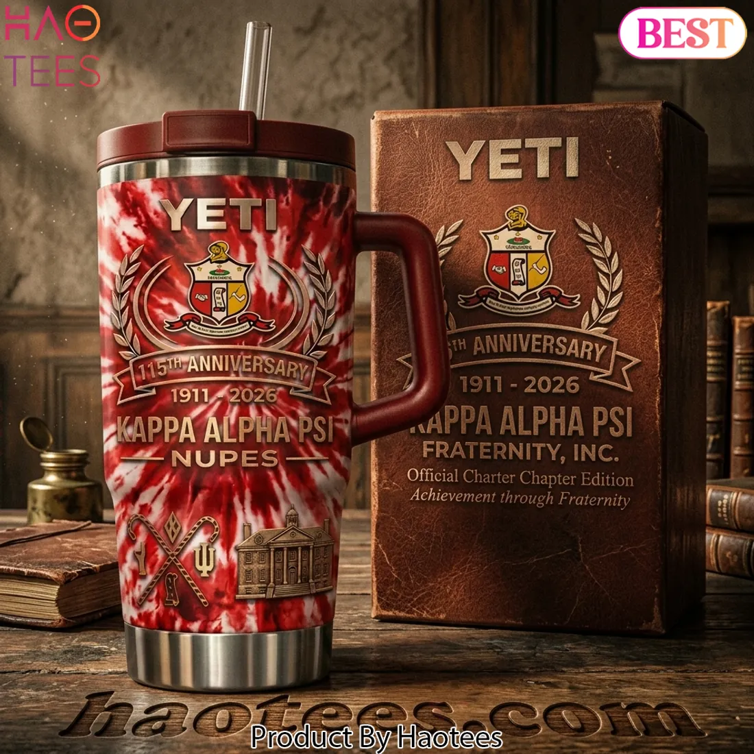Kappa Alpha Psi Nupes 115th Anniversary Commemorative Red Tie Dye Handle Tumbler