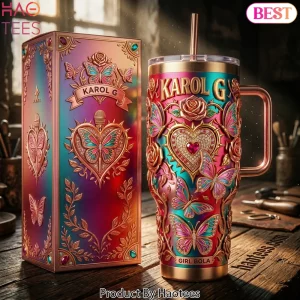 Karol G Girl Bola 3D Embossed Butterfly Heart 40oz Tumbler with Handle