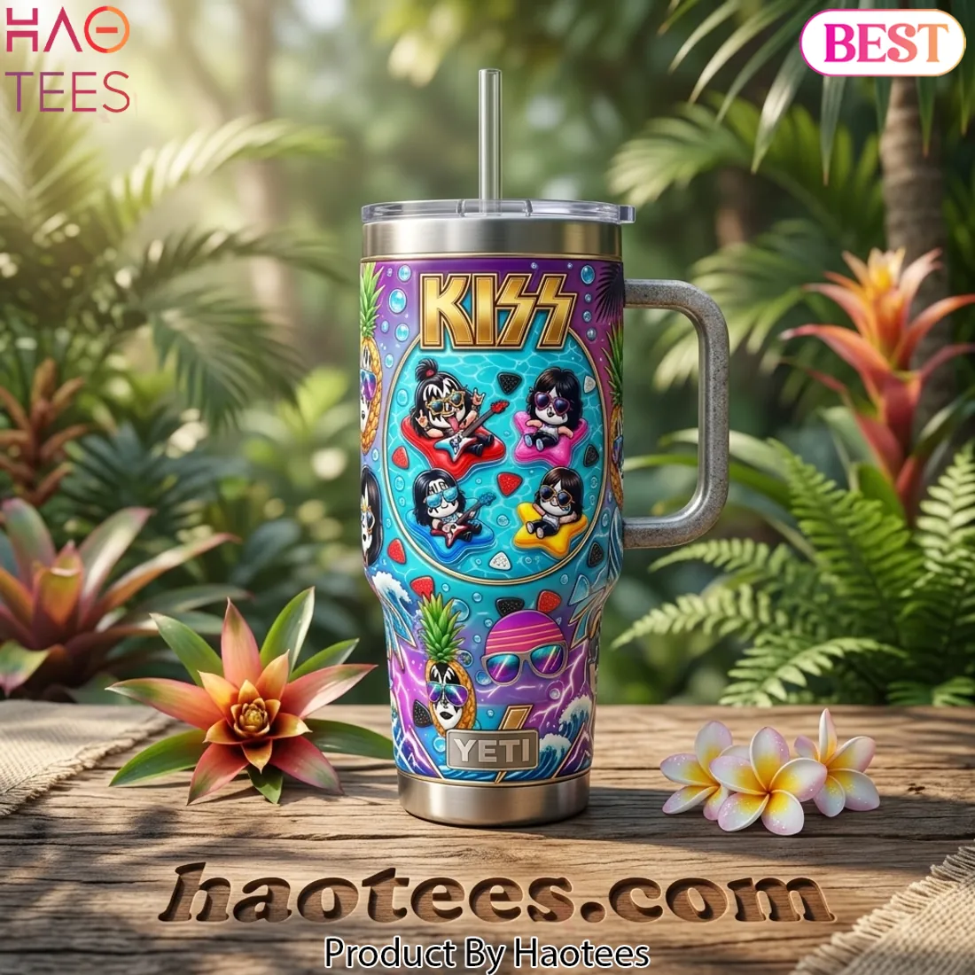 KISS Rock Band Tropical Chibi 40oz Insulated Tumbler With Handle