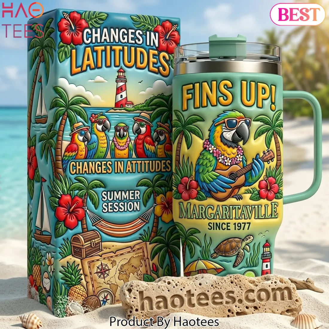 Margaritaville Fins Up! 3D Embossed Handled Tumbler