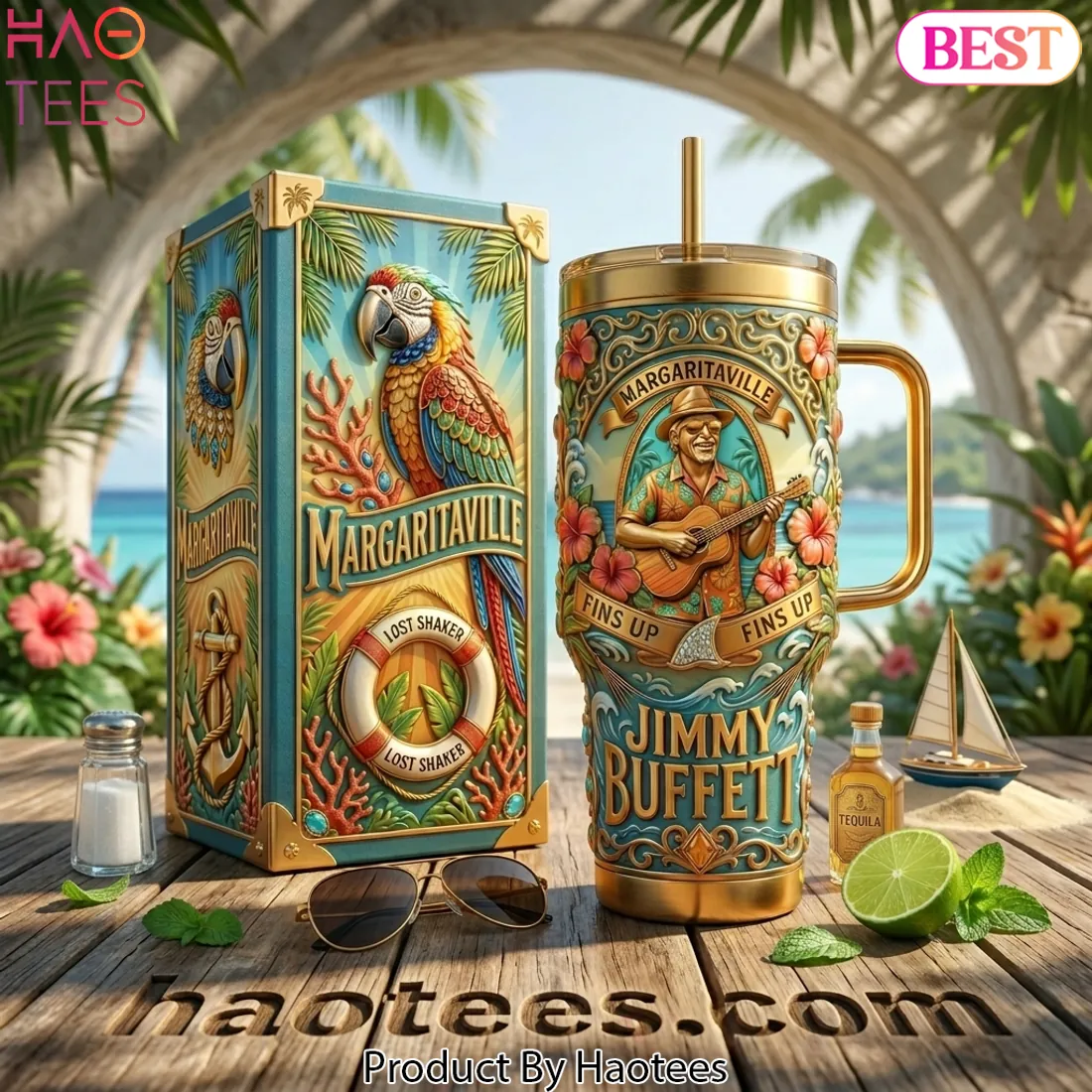 Margaritaville Jimmy Buffett Fins Up Premium Handled Tumbler Margaritaville Jimmy Buffett Fins Up Premium Handled Tumbler
