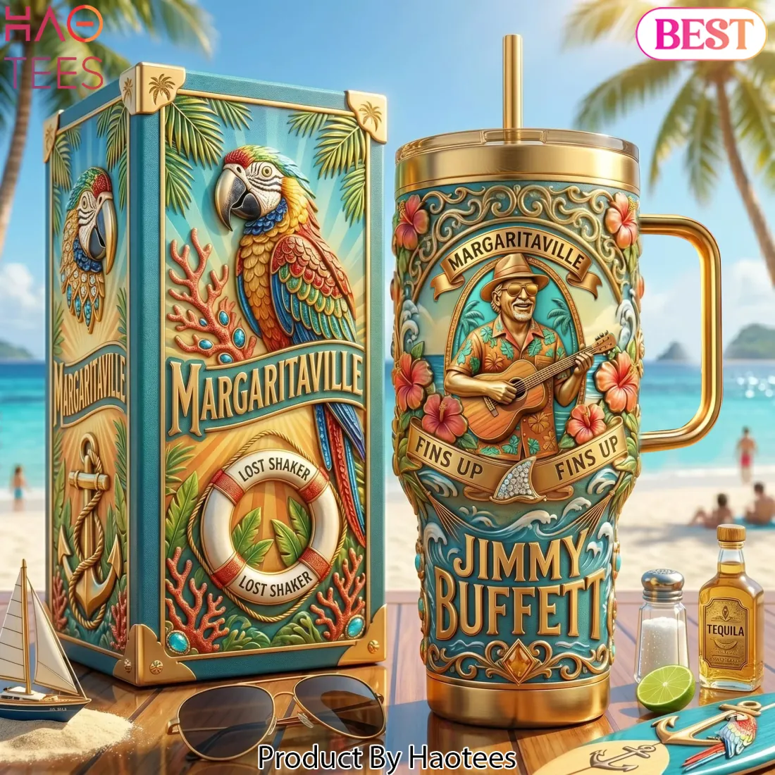 Margaritaville Jimmy Buffett Fins Up Premium Handled Tumbler Margaritaville Jimmy Buffett Fins Up Premium Handled Tumbler