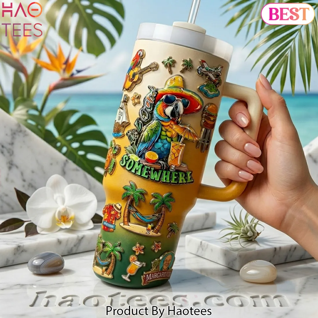 Margaritaville Tropical Parrot 3D Embossed Handled Tumbler