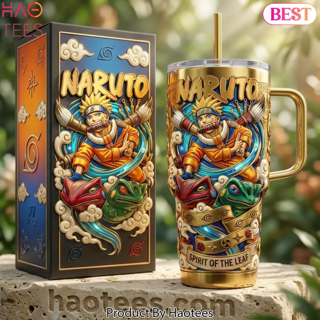 Naruto Golden 3D Embossed Spirit of the Leaf 40oz Tumbler With Handle Naruto Golden 3D Embossed Spirit of the Leaf 40oz Tumbler With Handle