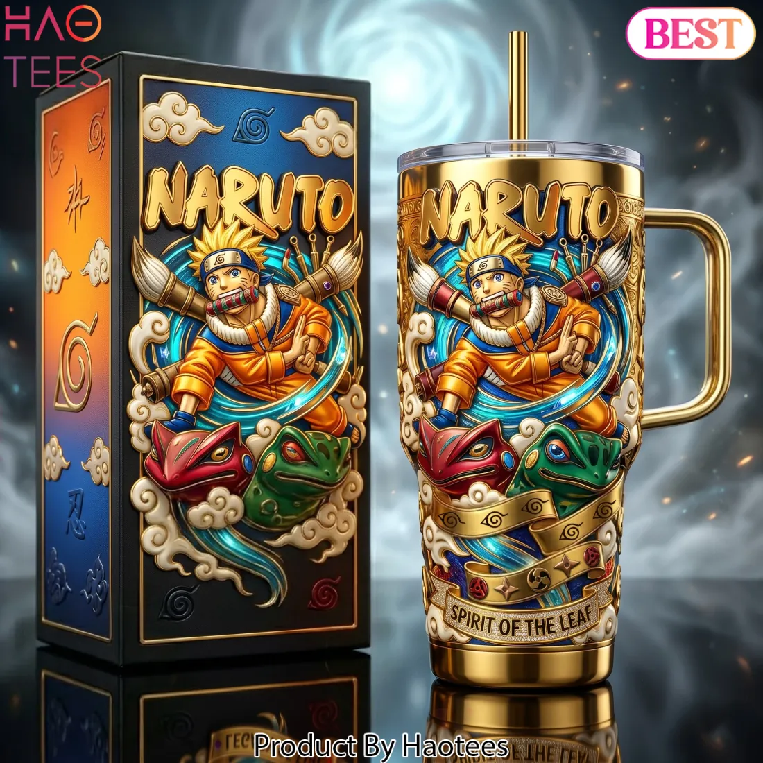 Naruto Golden 3D Embossed Spirit of the Leaf 40oz Tumbler With Handle Naruto Golden 3D Embossed Spirit of the Leaf 40oz Tumbler With Handle