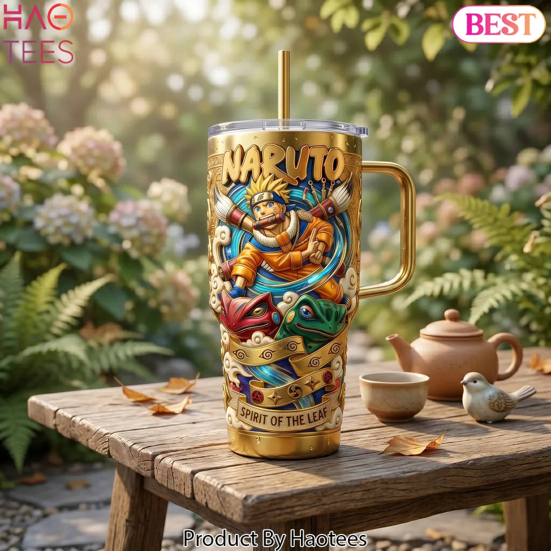 Naruto Golden 3D Embossed Spirit of the Leaf 40oz Tumbler With Handle Naruto Golden 3D Embossed Spirit of the Leaf 40oz Tumbler With Handle