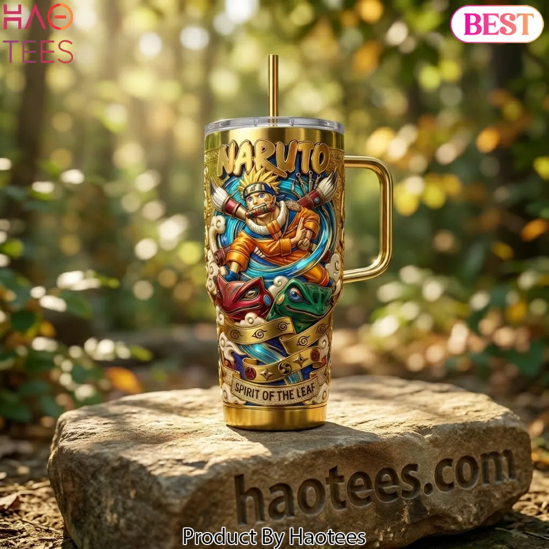 Naruto Golden 3D Embossed Spirit of the Leaf 40oz Tumbler With Handle