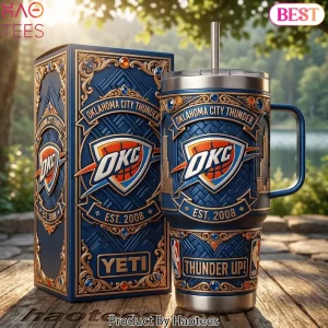 Oklahoma City Thunder Thunder Up Slogan 40oz Tumbler with Handle