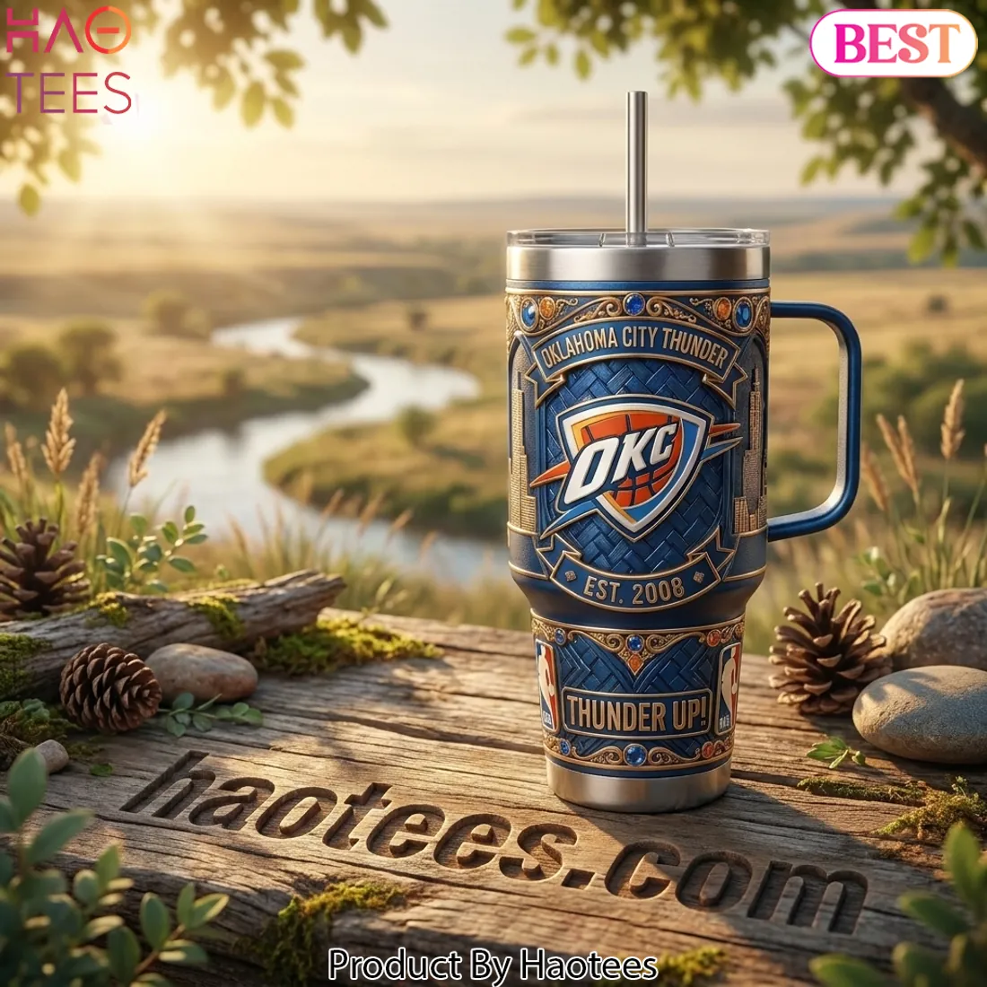 Oklahoma City Thunder Thunder Up Slogan 40oz Tumbler with Handle