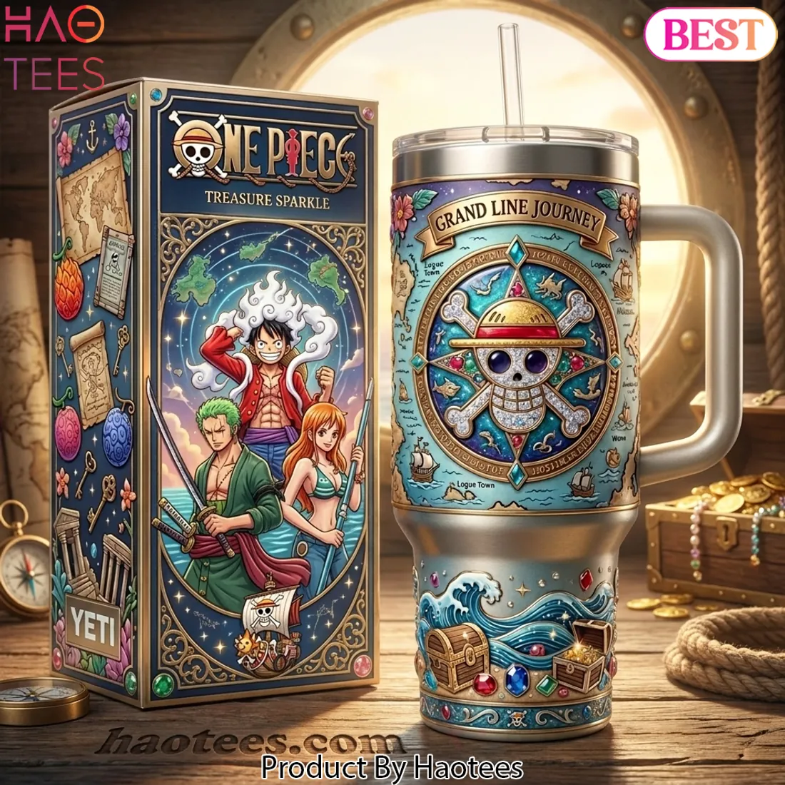 One Piece Grand Line Journey Premium Insulated 40oz Tumbler With Handle One Piece Grand Line Journey Premium Insulated 40oz Tumbler With Handle