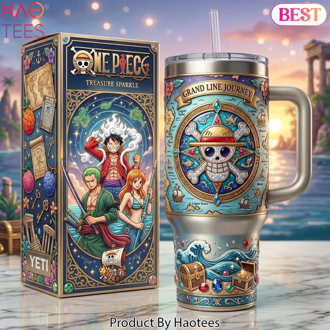 One Piece Grand Line Journey Premium Insulated 40oz Tumbler With Handle One Piece Grand Line Journey Premium Insulated 40oz Tumbler With Handle
