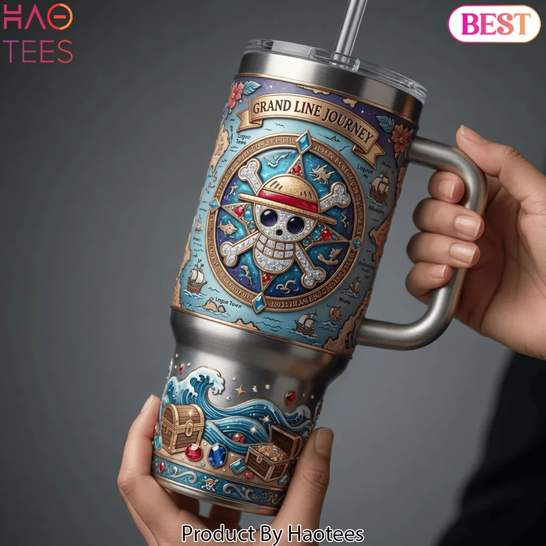 One Piece Grand Line Journey Premium Insulated 40oz Tumbler With Handle One Piece Grand Line Journey Premium Insulated 40oz Tumbler With Handle