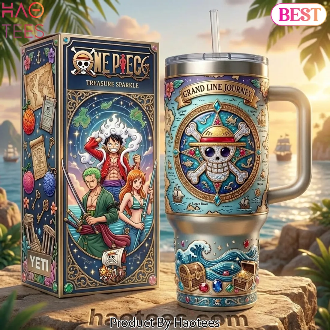 One Piece Grand Line Journey Premium Insulated 40oz Tumbler With Handle