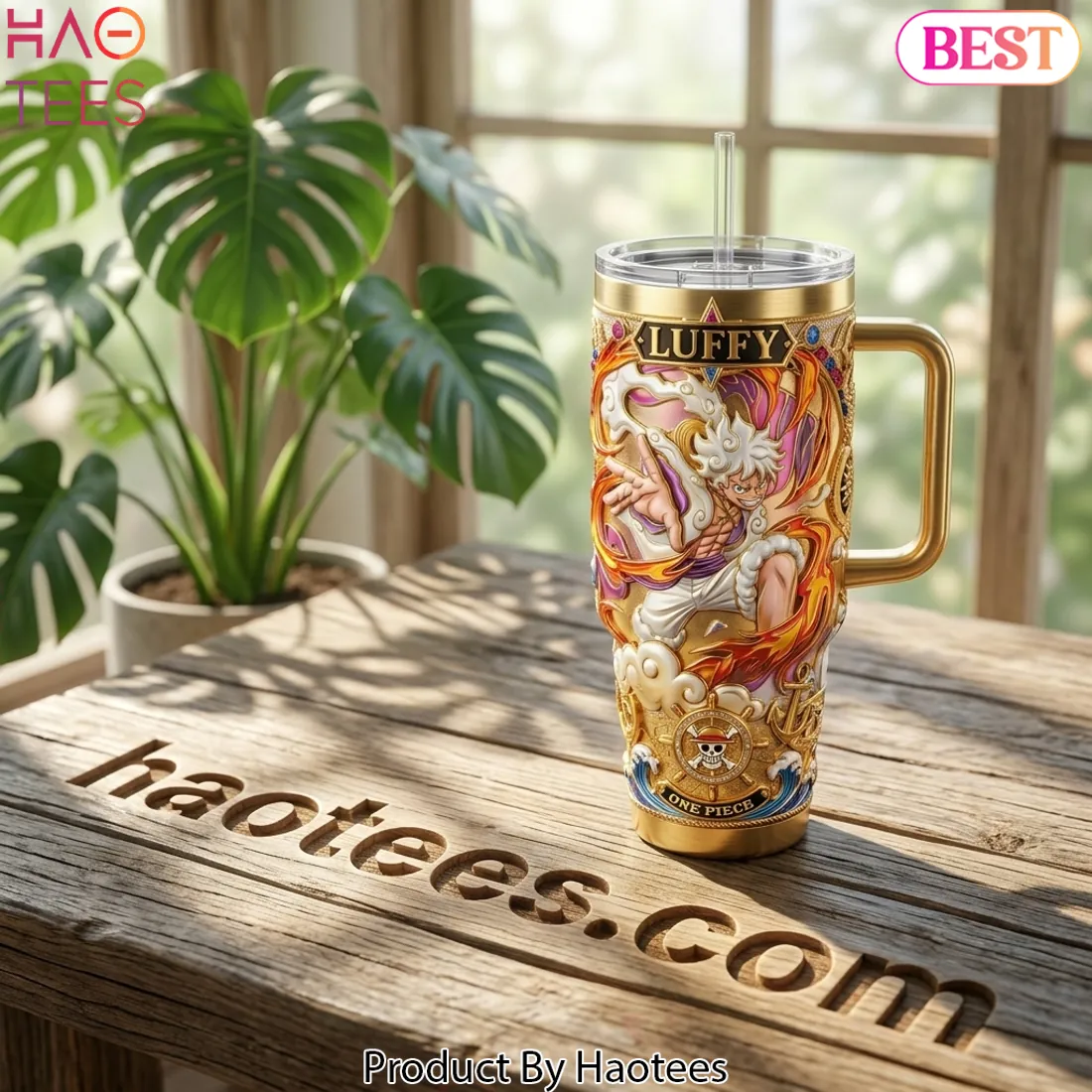 One Piece Luffy Gear Five 40oz Gold Embossed Tumbler With Handle One Piece Luffy Gear Five 40oz Gold Embossed Tumbler With Handle